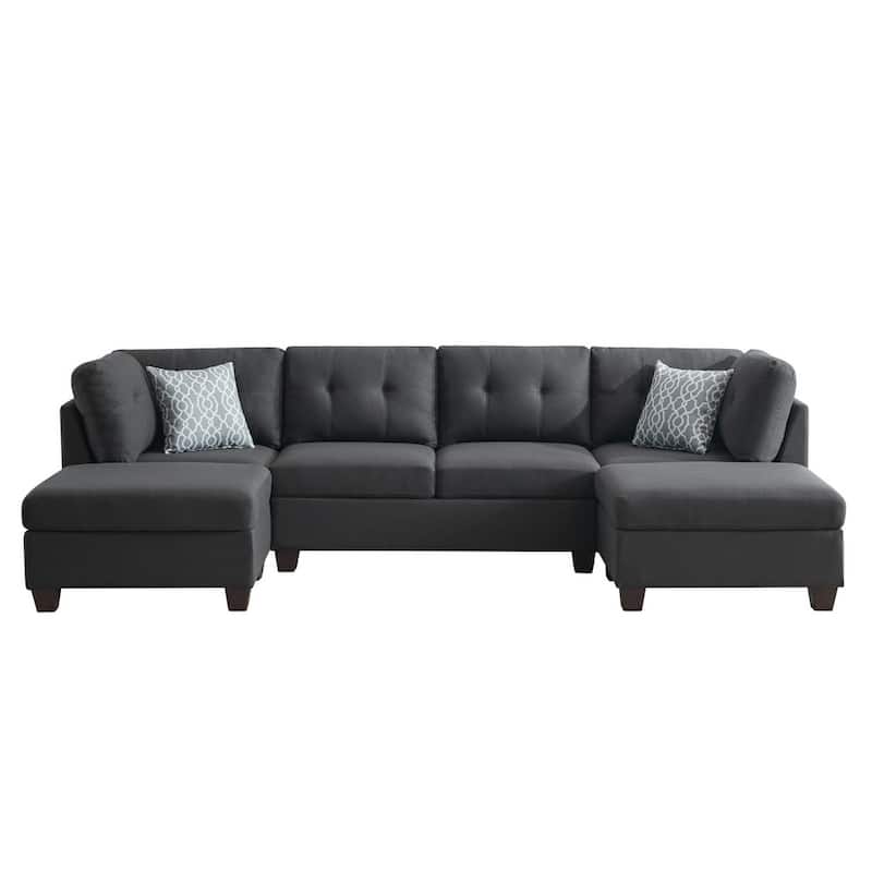 Contemporary Linen Upholstered Modular Sectional Sofa with Dual Chaise Lounges