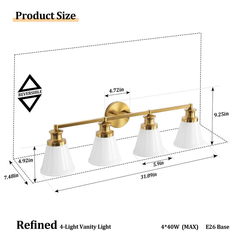 Modern Vanity Lights 3/4 Light Bathroom Dimmable Light Fixture Wall Sconce with Glass Shades