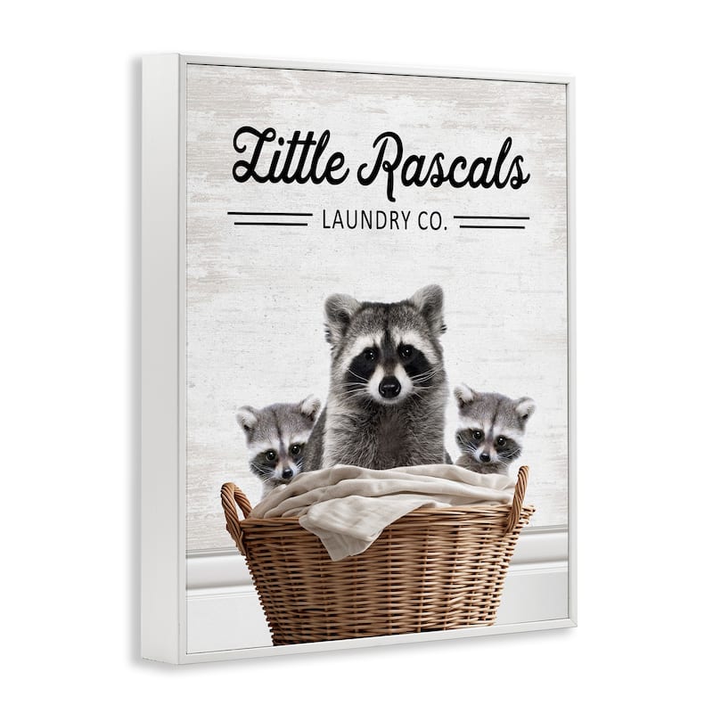 Stupell Little Rascals Laundry Raccoons Framed Giclee Art Design By Lettered and Lined
