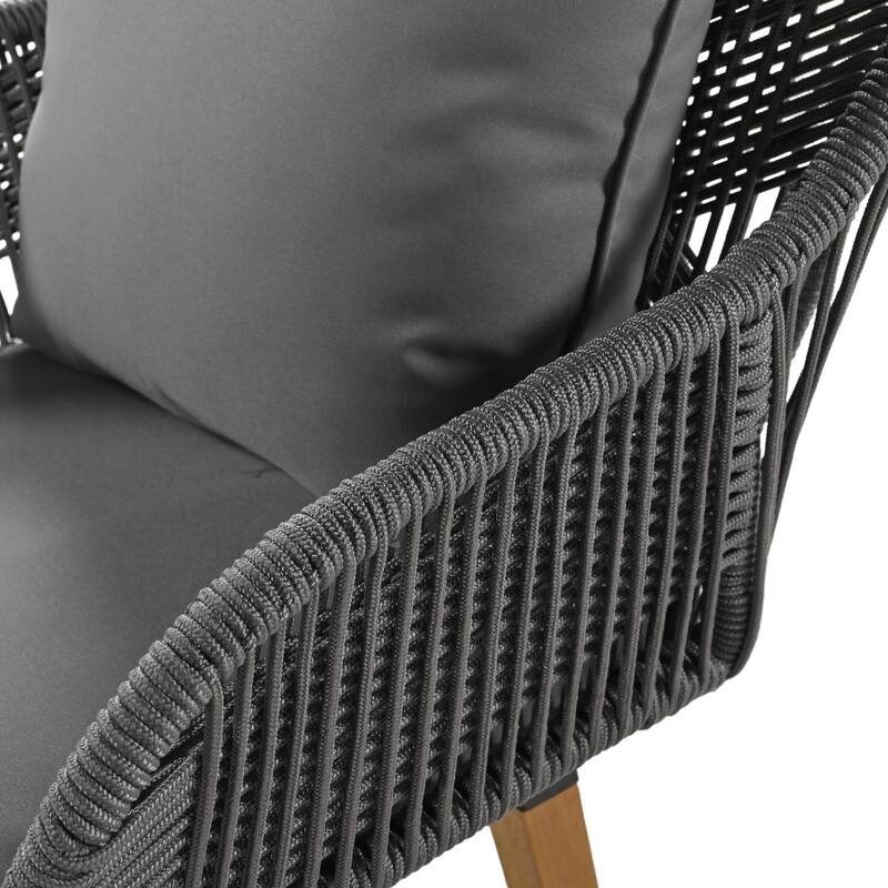 5 Pcs Outdoor Patio Furniture Set, All-Weather Patio Conversation Set with Wicker Cool Bar Table, Single Chairs and Ottomans