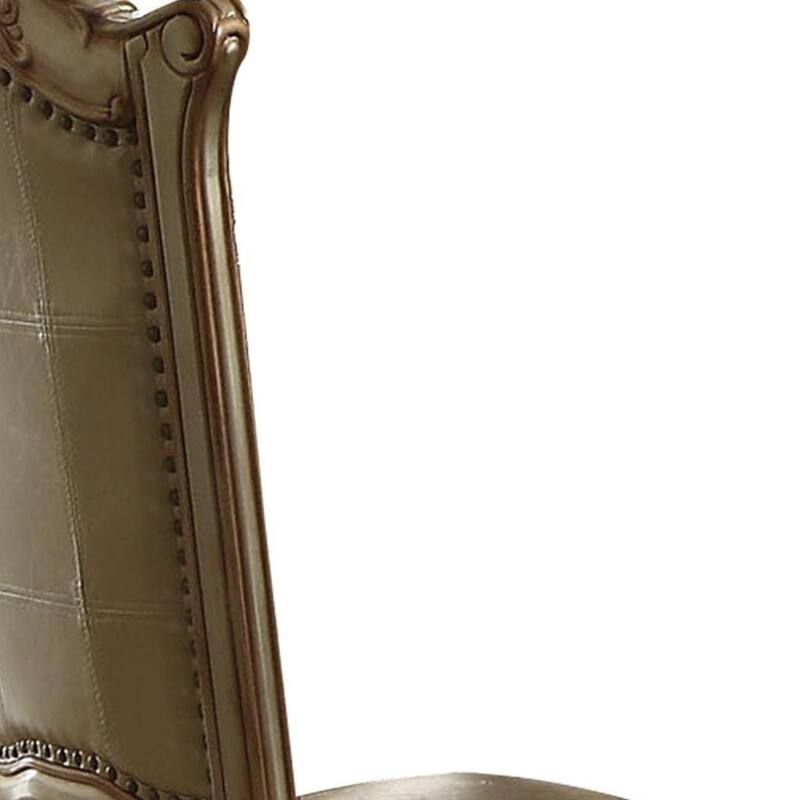 HomeRoots Set of Two Tufted Bone and Brass Upholstered Faux Leather And Wood Dining Side Chairs