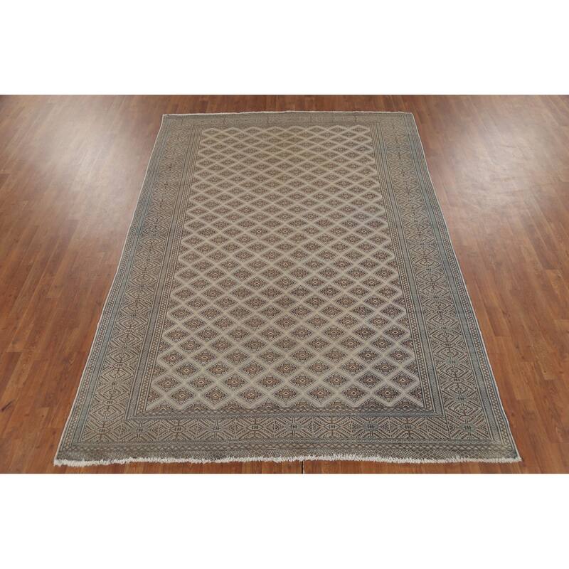 All-Over Geometric Turkoman Persian Vintage Rug Handmade Wool Carpet - 6'5"x 9'3"