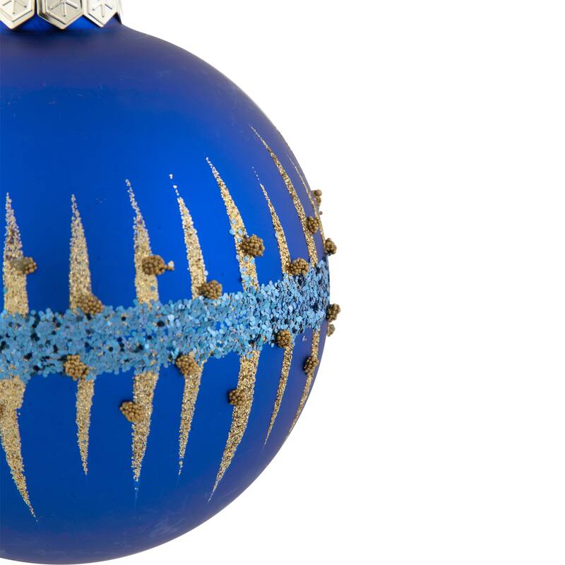 4" Blue and Gold Glitter Glass Ball Christmas Ornament