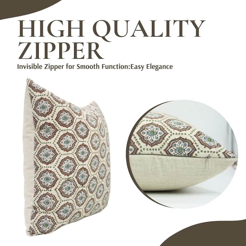 Fabdivine Soft Linen Cushion Cover Floral Block Print for Farmhouse Mustard Living Room or Office Décor, Banke Bihari