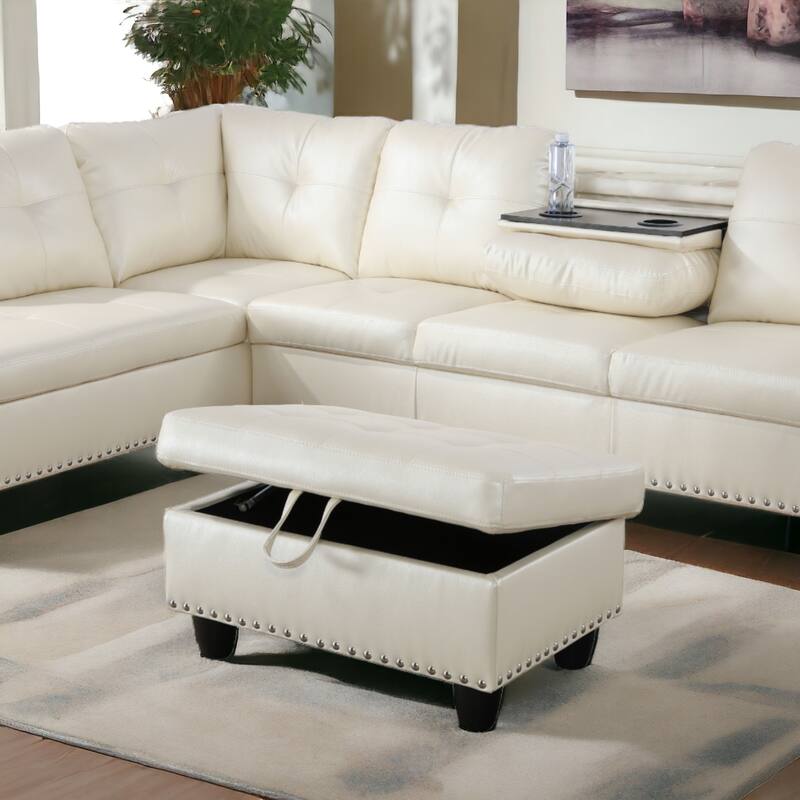 KISRAIS 28.5" Wide Vegan Leather Nailhead Trim Storage Ottoman