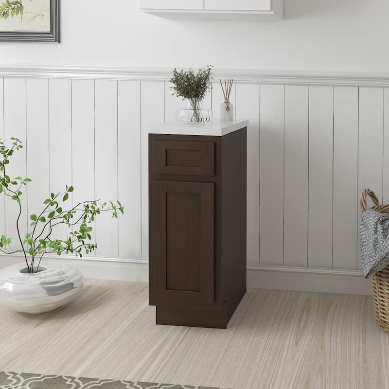 Vanity Art 12 Inch Bathroom Vanity Base Cabinet Single Right Offset Solid Wood Small Bathroom Storage Floor Cabinet
