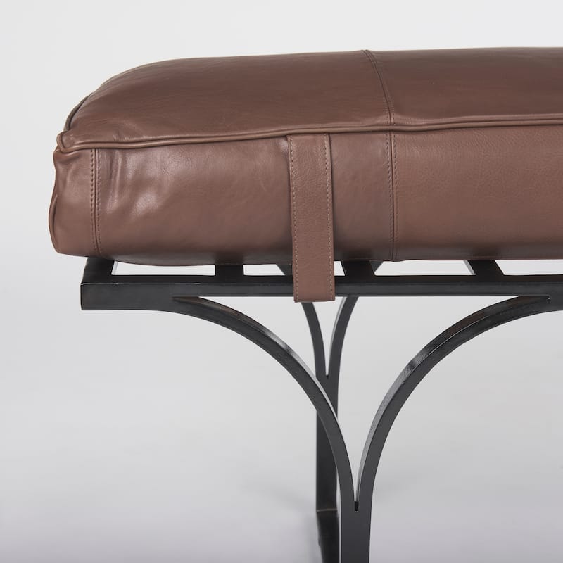 Jessie Dark Brown Genuine Leather w/ Black Iron Base Accent Bench - 55"W x 16"D x 19"H