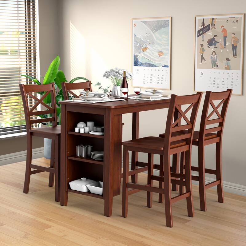Costway Set of 4 Bar Stools 24'' Counter Height Chairs w/ Rubber Wood - See Details