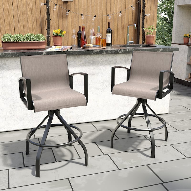 Outdoor Swivel Bar Stools Sunbrella Textilene Aluminum Patio Bar Chairs - Augustine Ashe, 2PCS