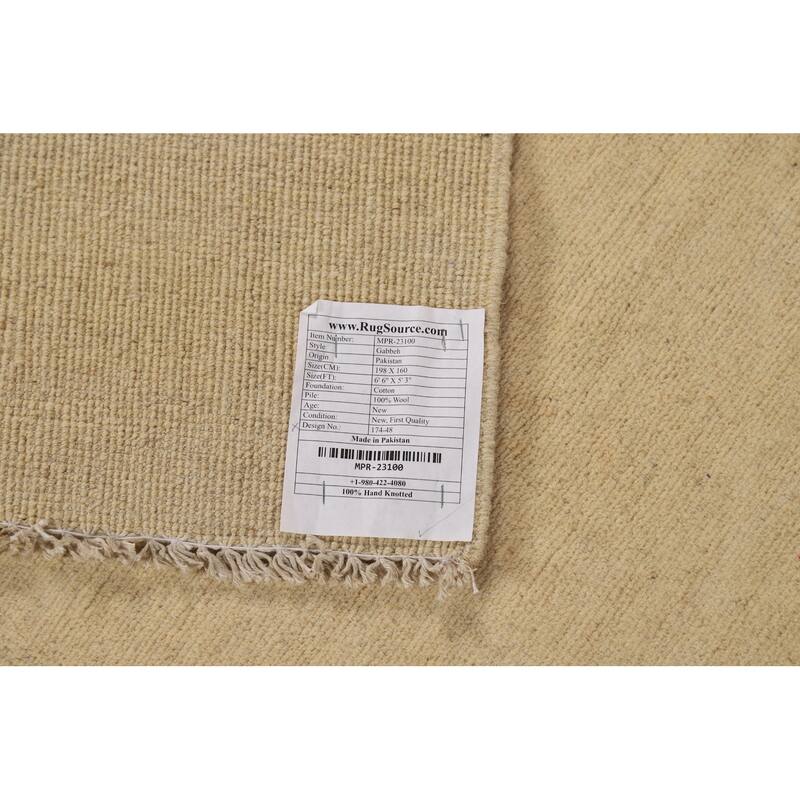 Gabbeh Modern Rug Solid Beige Hand-Knotted Wool Carpet - 5'3"x 6'6"