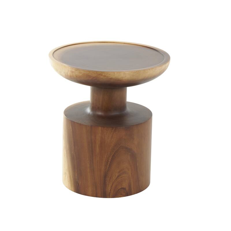 Wood Handmade Accent Table with Rounded Block Base - Brown - Roche River Decor