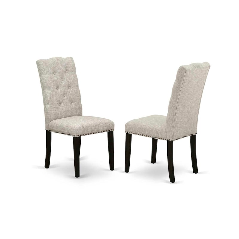 Modern Parsons Dining Chairs - Set of 2 - Elegant Button Tufted Fabric Chairs - Dark Khaki Linen Finish