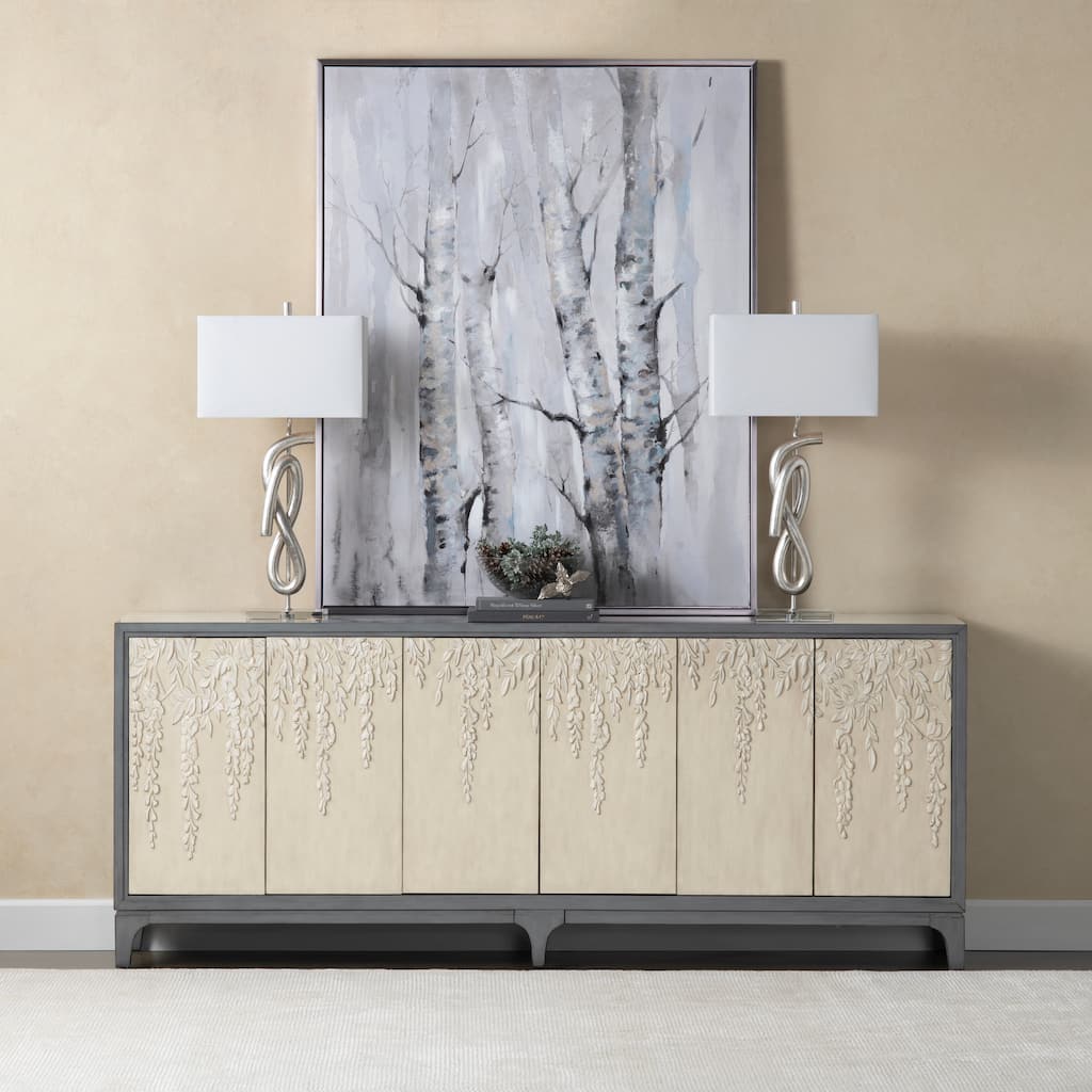 88 in. Blue Solid Wood 6 Door Media Credenza_Sideboard