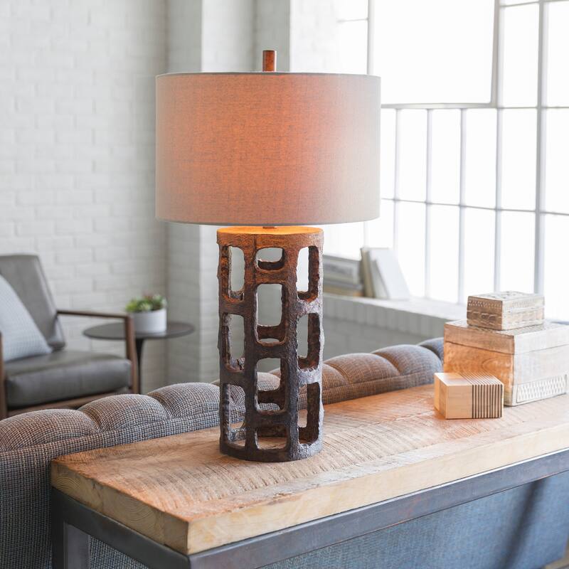 Fyl Table Lamp with Brown Base and Off-White Shade