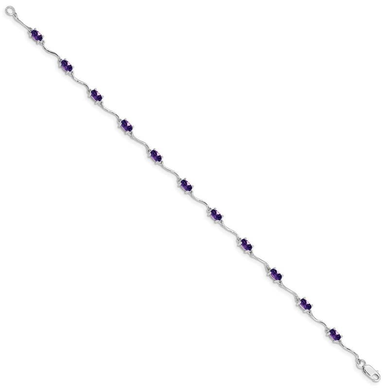 Curata 925 Sterling Silver Polished Lobster Claw Closure Amethyst Bracelet