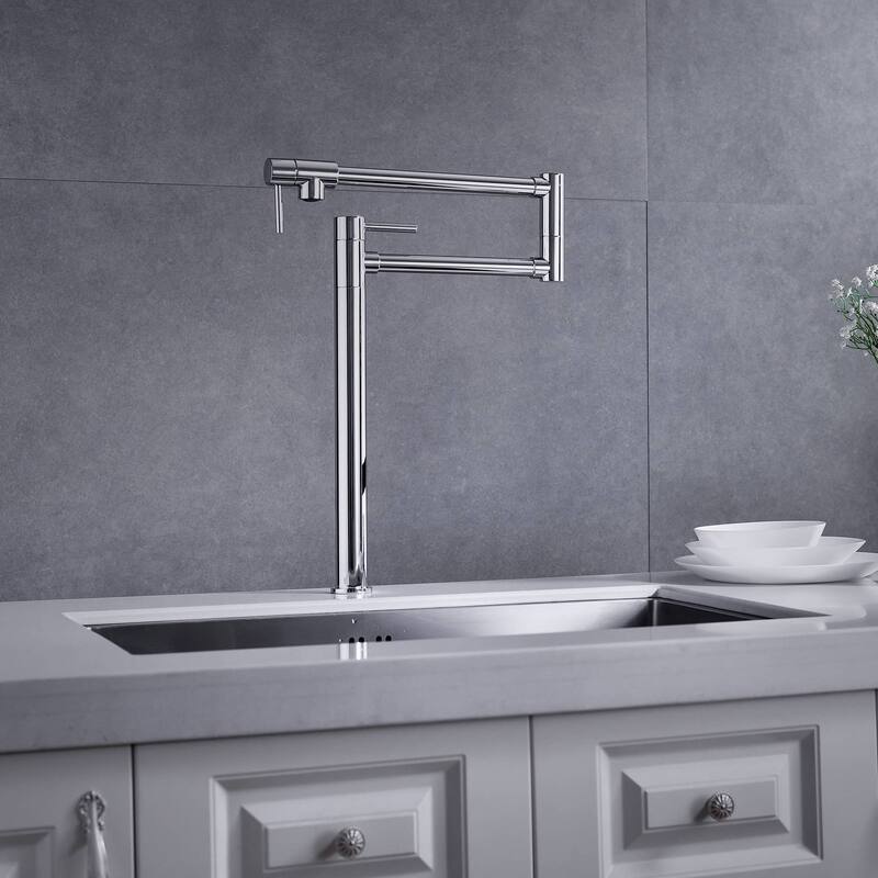 Kitchen Pot Filler Faucet Deck Mounted Double Joints Free Rotating Modern Countertop Retractable Commercial Single Hole Tap