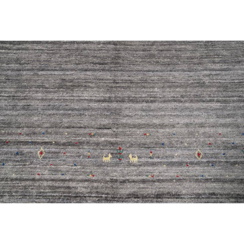 Hand Knotted Oriental Viscose Silk Carpet Tribal Animal Pictorial Greys & Charcoal Gabbeh Area Rug - 11' 10'' X 12' 4''