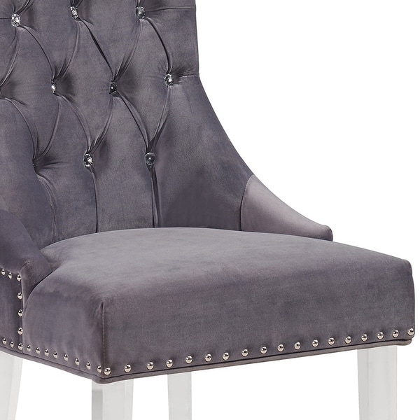 Velvet Upholstered Button Tufted Dining Chair With Acrylic Legs Gray On Sale Overstock 31688533
