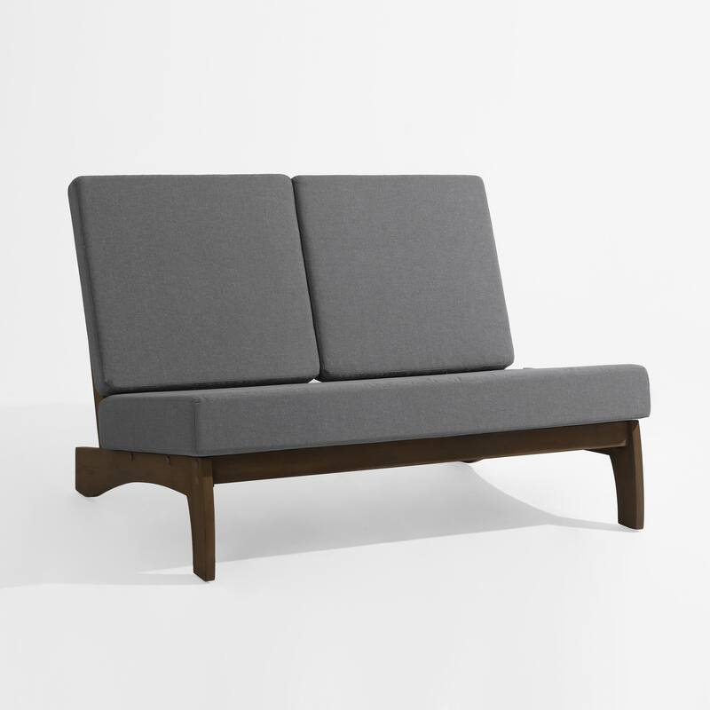 2-Piece Outdoor Teak Wood Loveseat Patio Set with Side Table