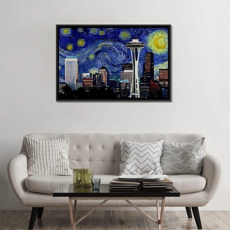 iCanvas "Seattle, Washington Starry Night Skyline" by 5by5collective Framed Canvas Print