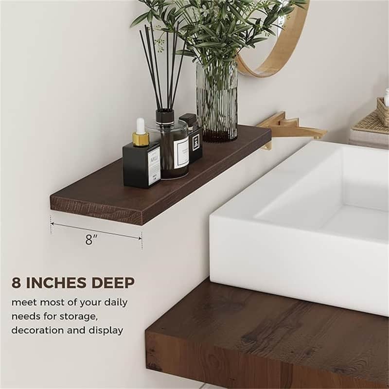 Natural Wood Floating Shelves for Wall - 8"D x 16"W x 1.2"H