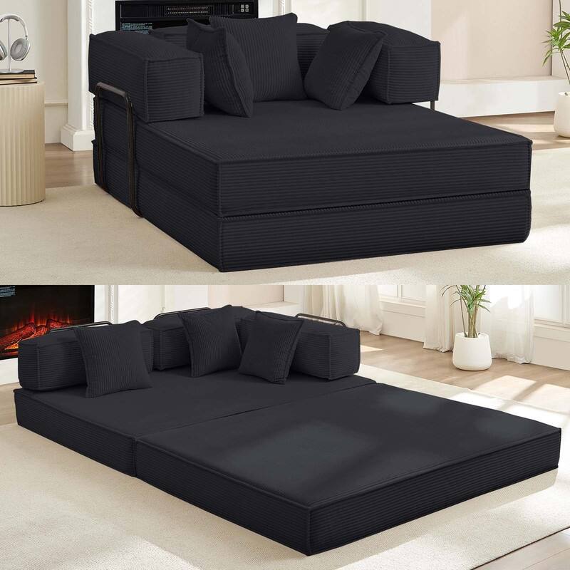Mixoy 66" Convertible Sleeper Sofa Bed with Pillows, Folding Mattress Couch, Removable Washable Floor Sofa for Small Spaces - Dark Grey - 66.1 "L x 49.5" W x 25.6 "H