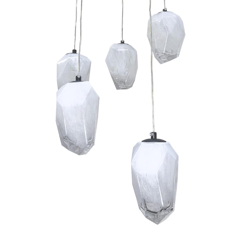 5-Light Black Chandelier With White Glass Shades