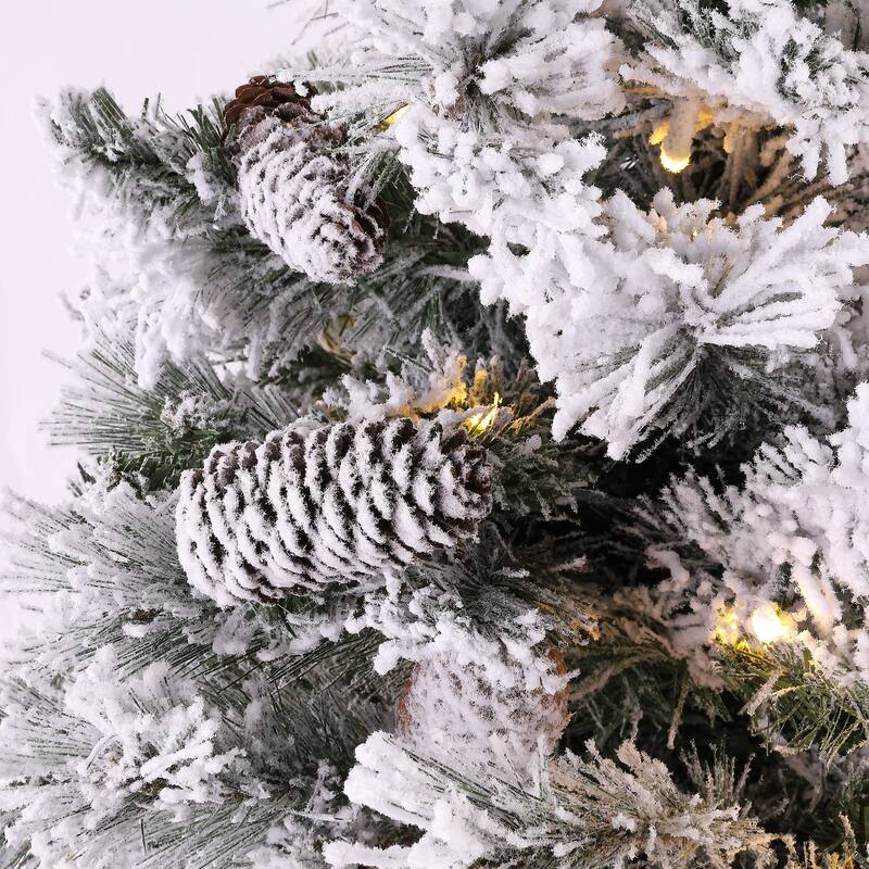 SAFAVIEH Leeann 5.5 Ft, Green, Pre-Lit Artificial Christmas Tree with Pine Cones - 40" W x 40" D x 66" H - 40Wx40Dx66H