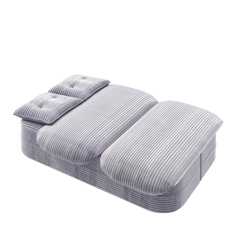 78.7" Modern Convertible Corduroy Sofa Bed with 2 Pillows, Floor Deep Seat Sleeper Couch, Foldable 2-in-1 Sofa for Living Room