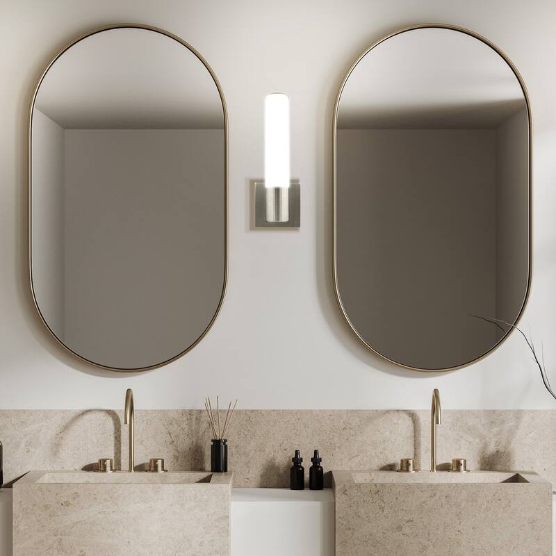 Luxrite 14" Modern LED Wall Sconces Set of Two, Brushed Nickel, Bathroom Vanity Light Fixtures, 5 Color Options...