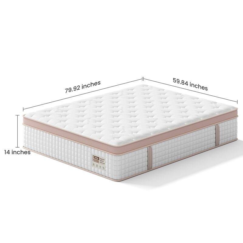 Roomfitters 14 Inch Full/Queen Hybrid Mattress, Firm Gel Memory Foam and Pocket Spring Bed for Pressure Relief, White