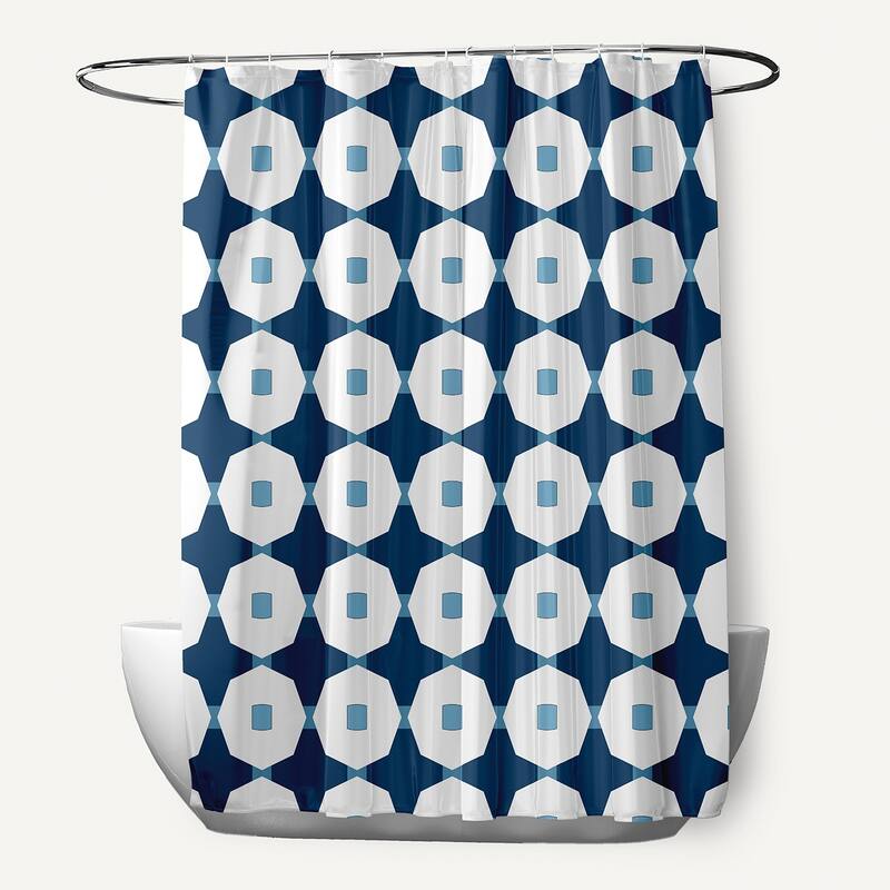 Button Up Geometric Print Shower Curtain - Blue