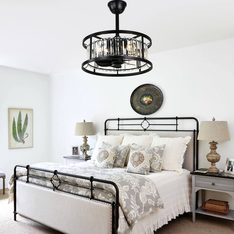 Bella Depot 20" Modern Glass Caged Ceiling Fan with Light and Remote 6-Speed Reversible DC Motor