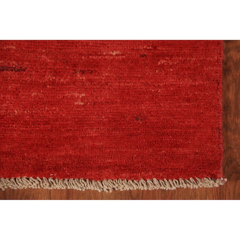 Red Gabbeh Rug Hand-Knotted Oriental Wool Carpet - 3'9" x 5'8"