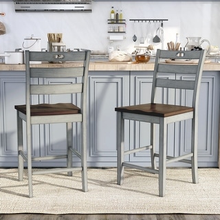 Jonah Farmhouse Wood Ladder Back Counter Height Chairs by Furniture of America (Set of 2)