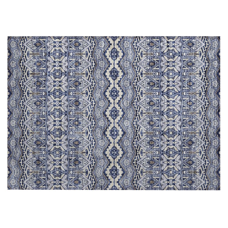 Machine Washable Indoor/ Outdoor Chantille Mosaic Global Rug