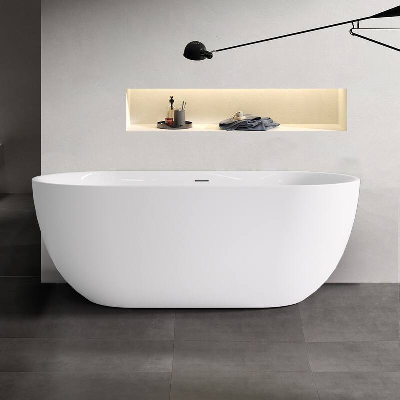 67'' x 31'' Freestanding Acrylic Bathtub Modern Stand Soaking Tub with Polished Chrome Round Overflow & Pop-up Drain