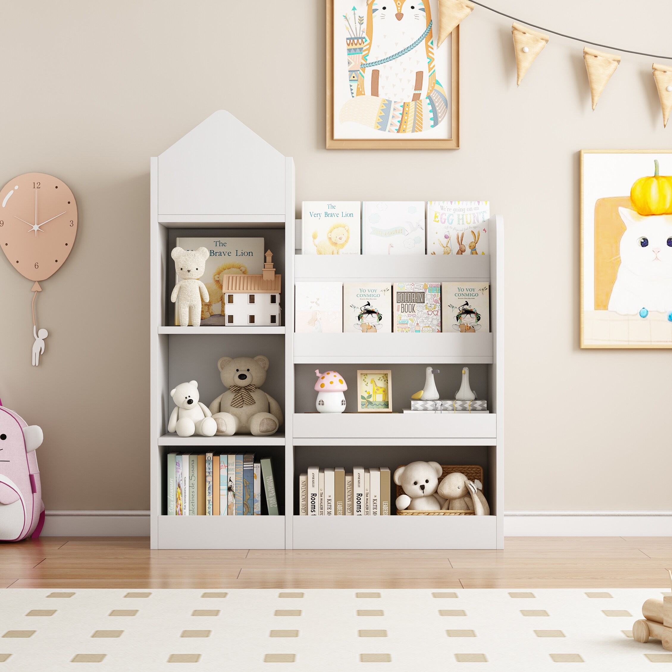 White Children s Wooden Bookshelf Toy Organizer with 6 Compartments 2 Baskets Children s Multi Tier Bookshelf Toy Shelf N A Bed Bath Beyond 42285989