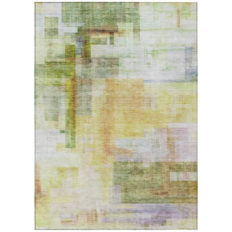 Machine Washable Indoor/ Outdoor Contemporary Abstract Chantille Rug