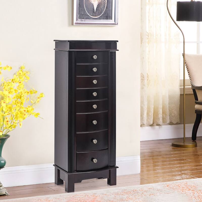 Large Jewelry Armoire with Mirror, 8 Drawers & 16 Necklace Hooks, 2 Side Swing Doors