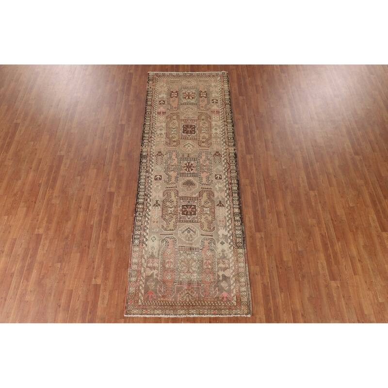Animals Tribal Meshkin Persian Vintage Runner Rug Handmade Wool Carpet - 3'9"x 10'9"