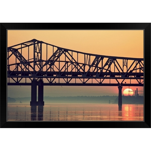 "USA, Kentucky, Louisville, Sunrise by Ohio River" Black Framed Print