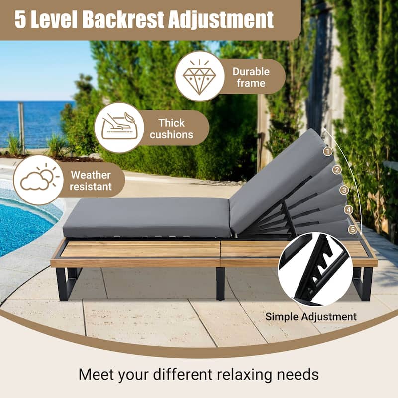 GO Outdoor Chaise Lounge Chair with 5-Position Adjustable Backrest