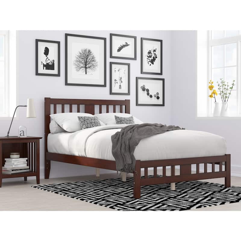 Full Bed with Footboard - Walnut Finish, Solid Wood Frame, No Foundation Needed, Bedroom Furniture