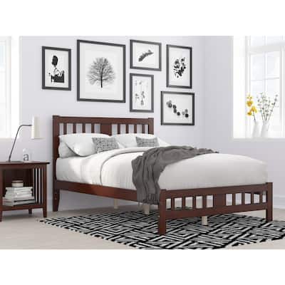 Full Bed with Footboard - Walnut Finish, Solid Wood Frame, No Foundation Needed, Bedroom Furniture