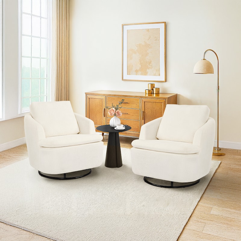 360°Swivel Accent Chair, Swivel Barrel Chair, Modern Chenille Round Accent Chairs With Armrests And Rotating Base - 2 SET Ivory white