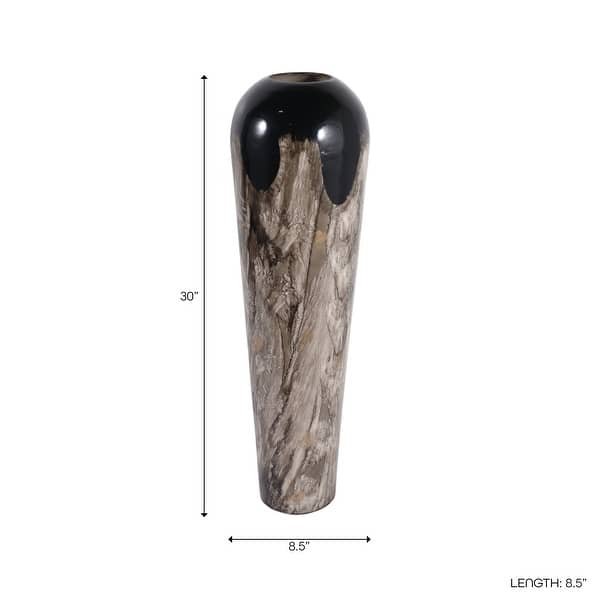 dimension image slide 1 of 2, Tapered Iron Vase with Marbleized Finish - Modern Flower Vase