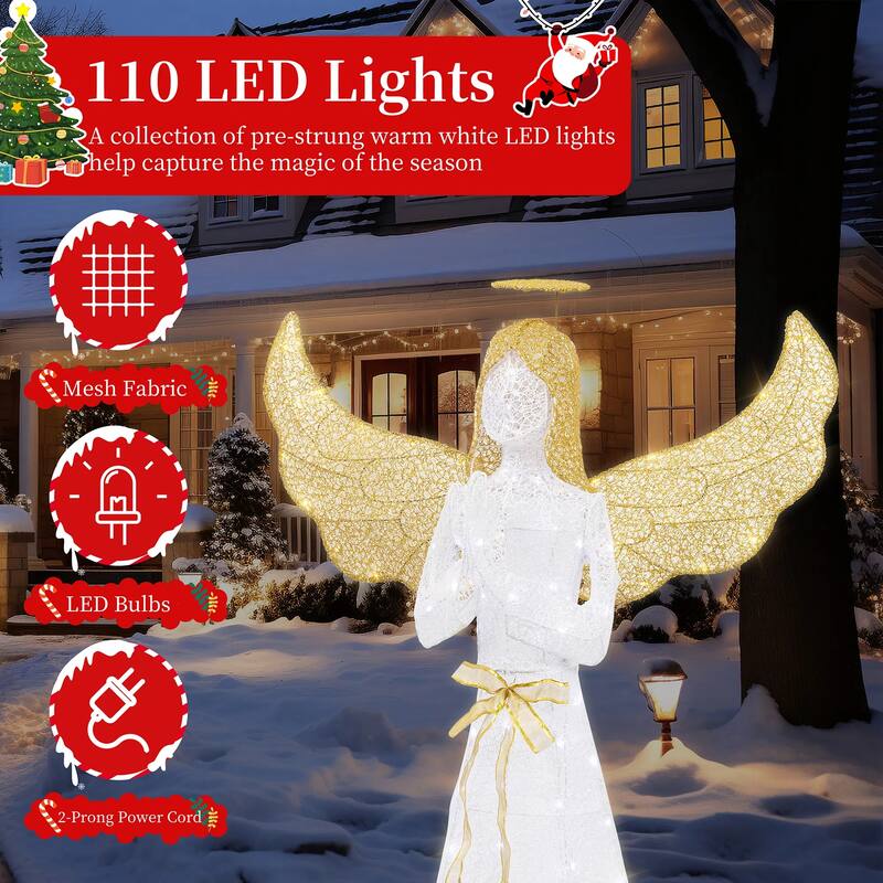 Futzca Lighted Christmas Reindeer & Sleigh, Outdoor Angel Christmas Decoration