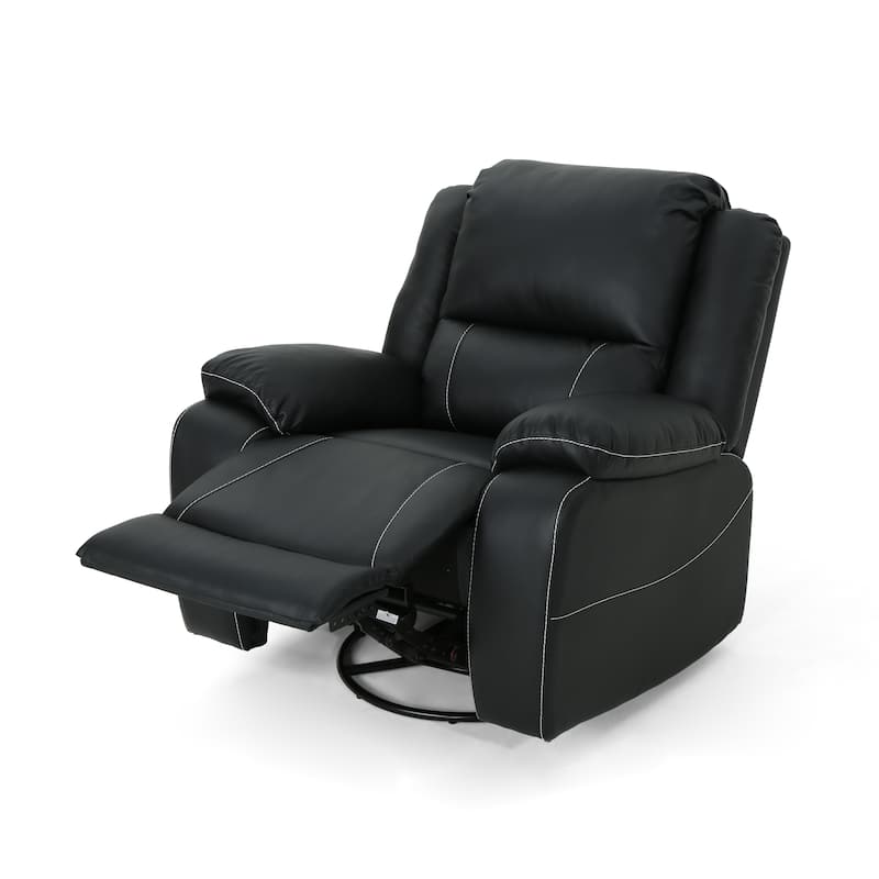 Malic Tufted Faux Leather Swivel Recliner by Christopher Knight Home - Black
