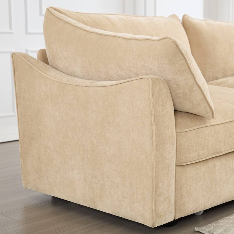 GDFStudio - Chenille 2-Seater 78.7" Sofa with Pull-Out Storage and Crescent Arms